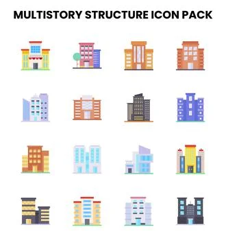 MultiStory Structure Flat Design Icons Pack Stock Illustration