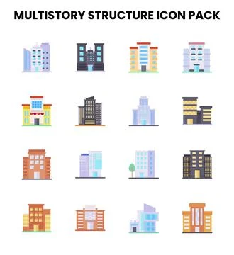 MultiStory Structure Flat Icons Pack Stock Illustration