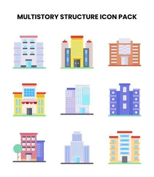 MultiStory Structure Flat Scalable Icons Pack Stockillustratie