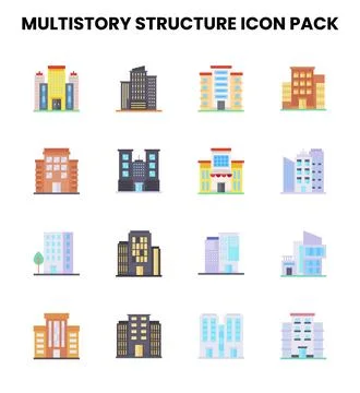MultiStory Structure Flat Scalable Icons Pack Stock Illustration