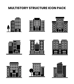 MultiStory Structure Glyph Collection Icons Pack Stock-Illustration