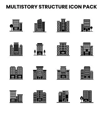 MultiStory Structure Glyph Scalable Icons Pack イラスト素材