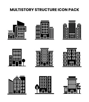 MultiStory Structure Glyph UI Icons Pack Stock Illustration
