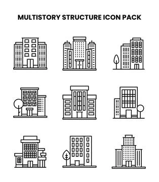 MultiStory Structure Line Bundle Icons Pack Stock Illustration