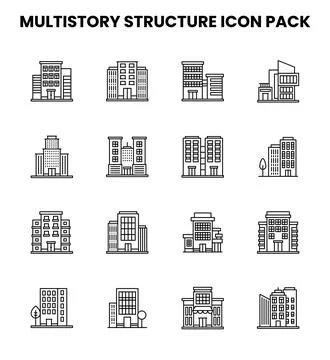 MultiStory Structure Line Collection Icons Pack Stock Illustration