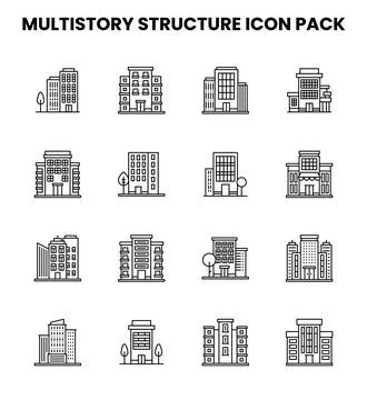 MultiStory Structure Line Graphics Icons Pack Stockillustratie