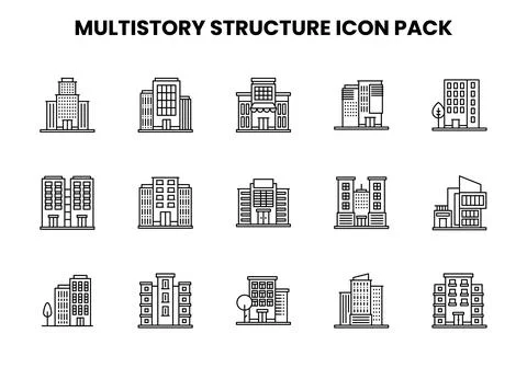 MultiStory Structure Line UI Icons Pack 库存插图