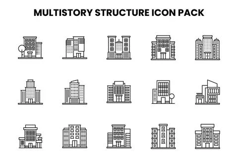 MultiStory Structure Line UI Icons Pack Stock Illustration