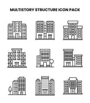 MultiStory Structure Line Vector Icons Pack Stock Illustration