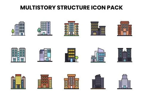 MultiStory Structure Lineal Color Design Icons Pack Stockillustratie