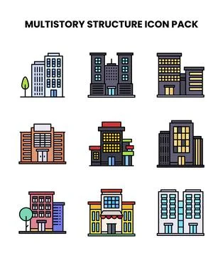 MultiStory Structure Lineal Color Graphics Icons Pack Stock Illustration