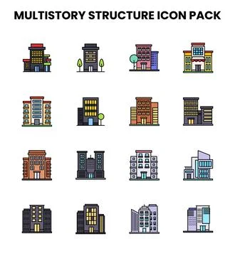 MultiStory Structure Lineal Color Graphics Icons Pack Stock Illustration