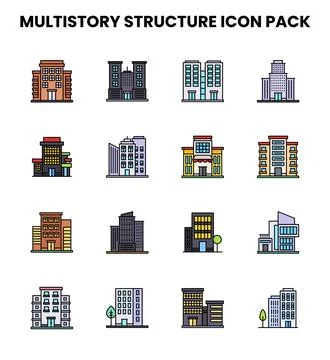 MultiStory Structure Lineal Color UI Icons Pack Stock Illustration