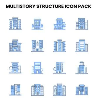 MultiStory Structure Two Colour Bundle Icons Pack Stock Illustration