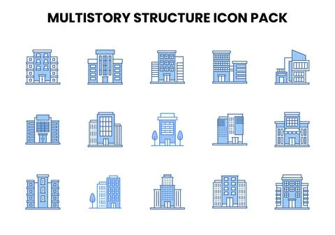 MultiStory Structure Two Colour Graphics Icons Pack Stock Illustration
