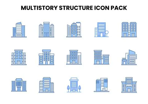 MultiStory Structure Two Colour UI Icons Pack Ilustración de archivo