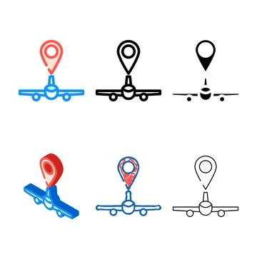 Multistyle airplane map location color icon vector Stock Illustration