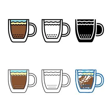 Multistyle coffee cup double wall glass color icon vector Stock Illustration