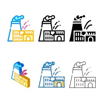 Multistyle explosion at nuclear power plant disaster color icon vector イラスト素材