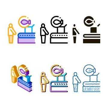 Multistyle fish factory conveyor icon vector outline Stock Illustration