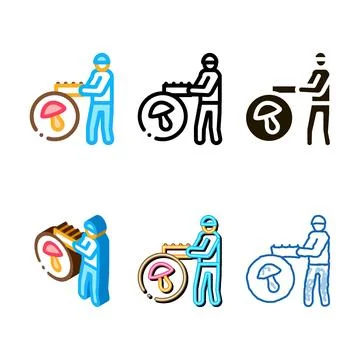Multistyle mushroom farmer icon vector outline Stock Illustration