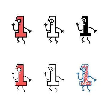 Multistyle one number character color icon vector Stock Illustration