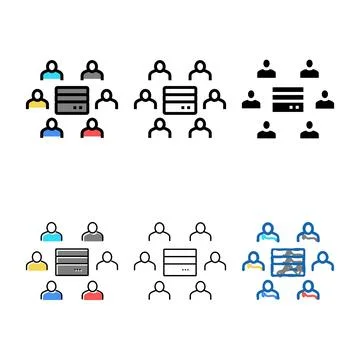 Multistyle people communicate throguh server color icon vector Illustrazione stock