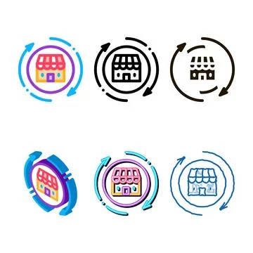 Multistyle shop building round arrows icon vector outline Stock Illustration