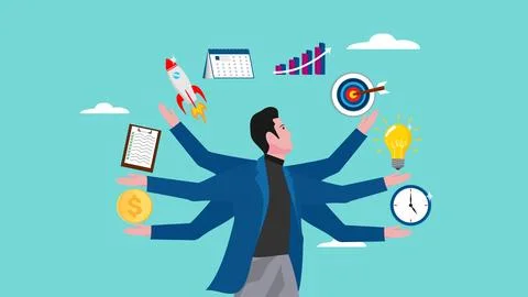 Multitalented worker, multiple project management concept illustration, jug.. Stock Illustration