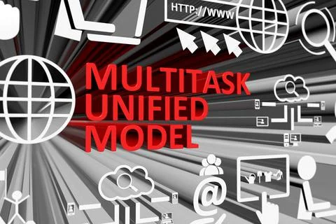 MULTITAS UNIFIED MODEL concept blurred background 3d render illustration Stock Illustration