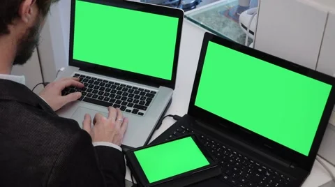 Multitask Business Connections Green Screen - Full HD Stock Footage 55234048