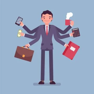 Multitask businessman at work イラスト素材