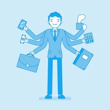 Multitask businessman at work Illustrazione stock