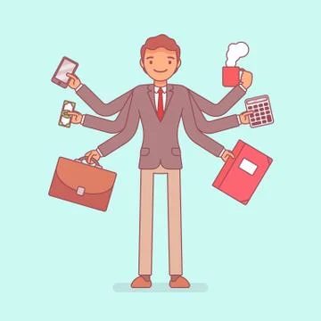 Multitask businessman at work Stock Illustration