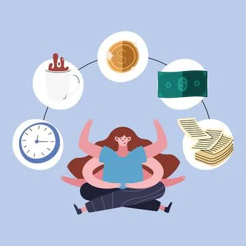 Multitask female worker Illustrazione stock
