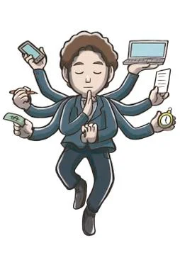 Multitask meditation man (isolated) Stock Illustration