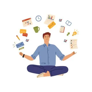 Multitask office man. Workaholic person, hard working businessman and work 스톡 일러스트