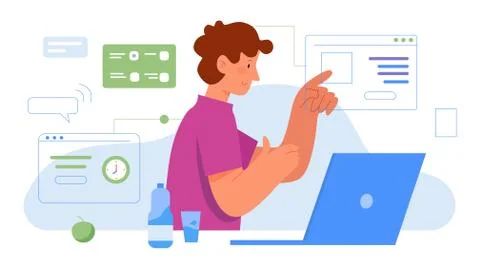 Multitask office work vector illustration, cartoon flat busy businessman Illustrazione stock