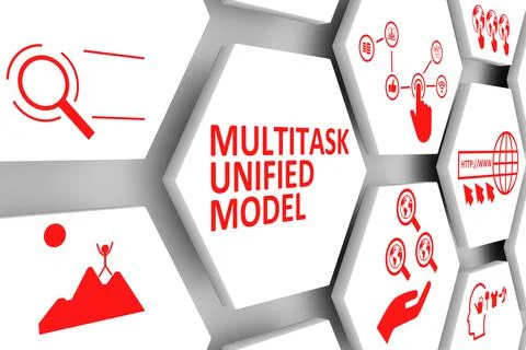 MULTITASK UNIFIED MODEL concept cell background 3d illustration Stock Illustration