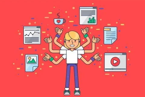 Multitask web developer, seo smm marketing geek Stock Illustration