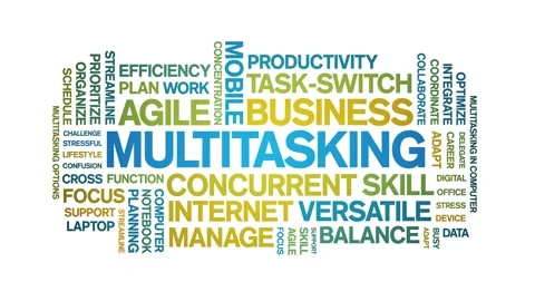 Multitasking animated word cloud,animation tag kinetic typography seamless loop Video stock 294387205