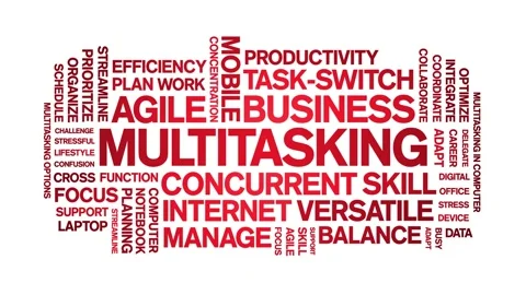 Multitasking animated word cloud,animation tag kinetic typography seamless loop Stock Footage 294387332