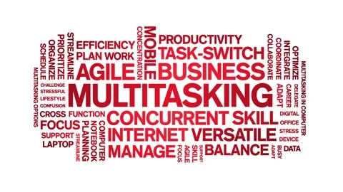 Multitasking animated word cloud,animation tag kinetic typography seamless loop Stock Footage 294387376