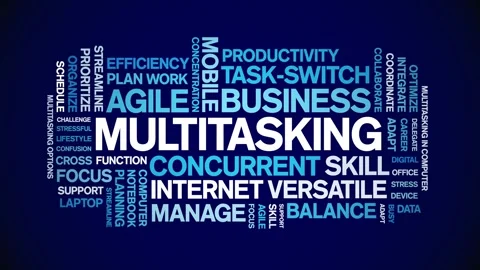 Multitasking animated word cloud,animation tag kinetic typography seamless loop Stock Footage 294388174