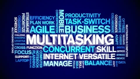 Multitasking animated word cloud,animation tag kinetic typography seamless loop Stock Footage 294388280