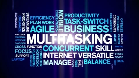 Multitasking animated word cloud,animation tag kinetic typography seamless loop Stock Footage 294388610