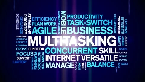 Multitasking animated word cloud,animation tag kinetic typography seamless loop Stock Footage 294388725
