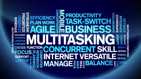 Multitasking animated word cloud,animation tag kinetic typography seamless loop Stock Footage 294388833