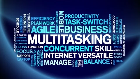 Multitasking animated word cloud,animation tag kinetic typography seamless loop Stock Footage 294388939