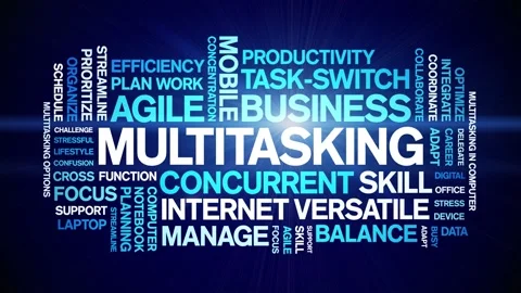 Multitasking animated word cloud,animation tag kinetic typography seamless loop Stock Footage 294389049